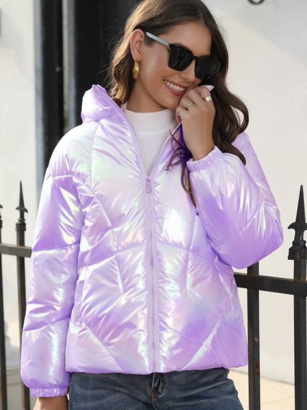 New Fashionable Shiny Cotton Hooded Bread Jacket Warm Cotton Jacket