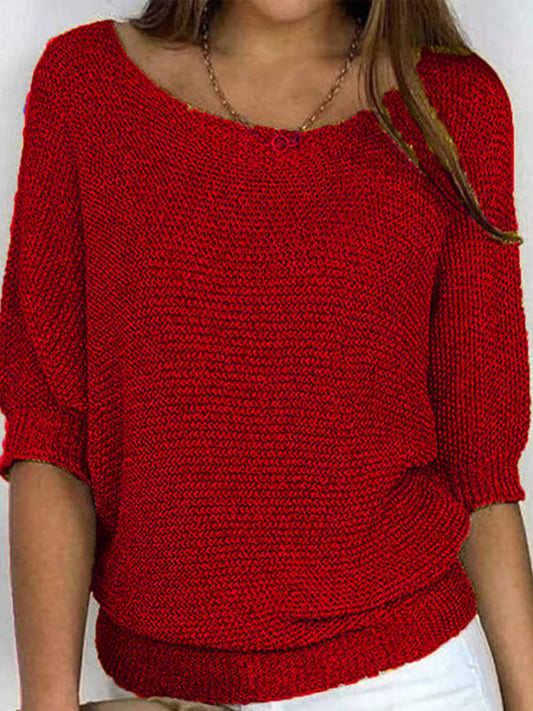 Women's round neck three-quarter sleeve knitted sweater