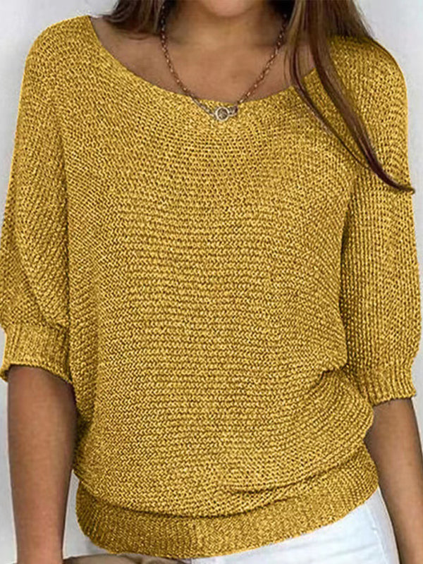 Women's round neck three-quarter sleeve knitted sweater