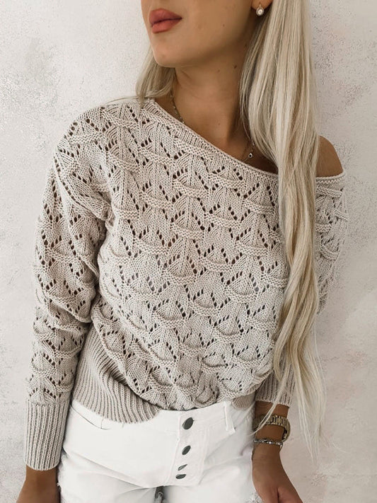 Women's One Shoulder Hollow Casual Commuting Long Sleeve Pullover Sweater