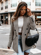 New coat button plaid printed small suit women's mid-length coat