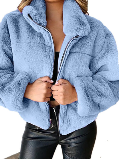 Women's new casual zipper cardigan plush warm jacket