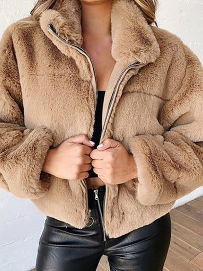 Women's new casual zipper cardigan plush warm jacket