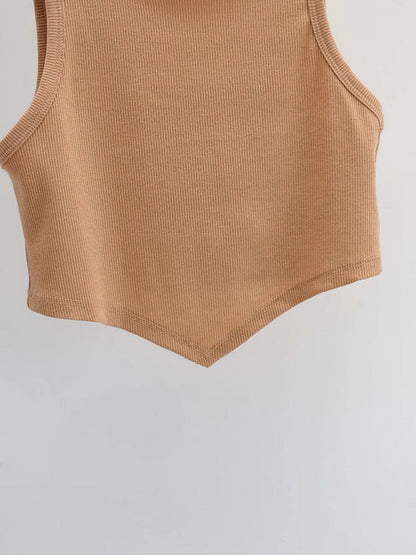 Women's new mini inverted triangle round neck elastic slim fit sleeveless short vest top