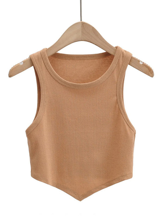 Women's new mini inverted triangle round neck elastic slim fit sleeveless short vest top