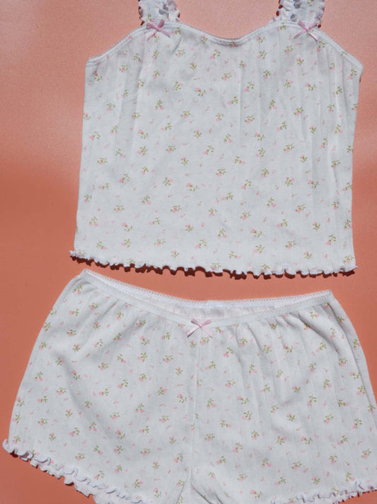 Women's home wear printed pajamas suspender tube top shorts set