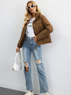 Women's short simple stand collar down jacket