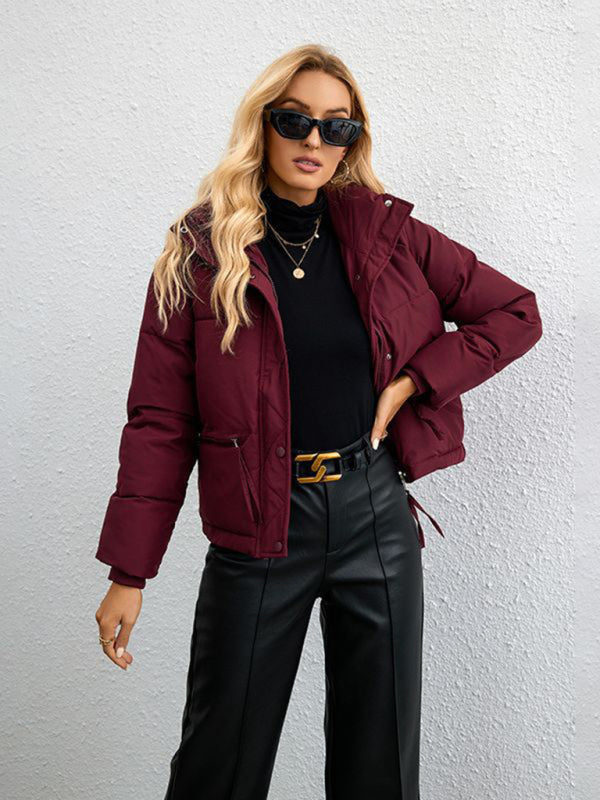 Women's short simple stand collar down jacket