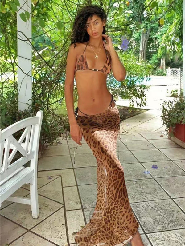 Women's new printed sexy bikini strappy skirt casual suit