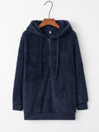 Women's hooded drawstring pocket sweatshirt fleece jacket