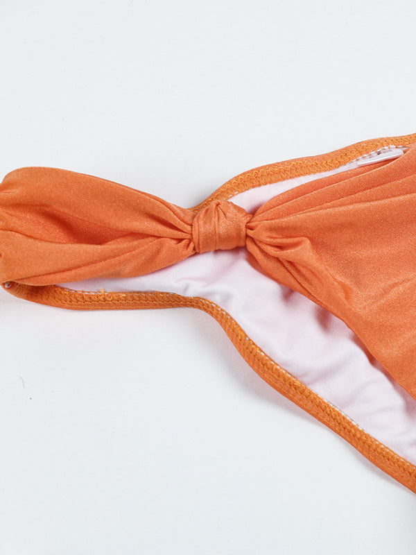 New solid color knotted sexy strap bikini