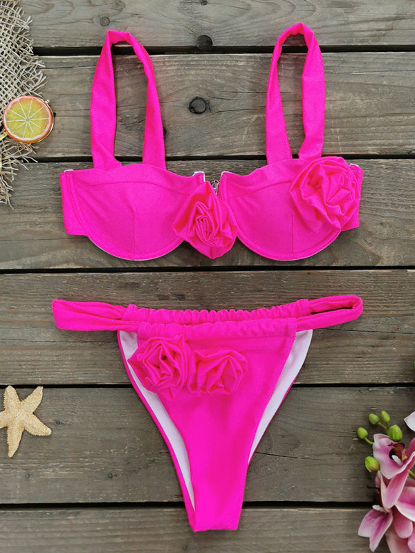 New three-dimensional flower three-point sexy bikini split swimsuit