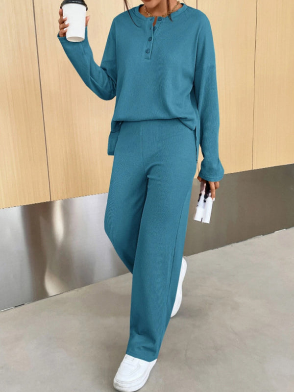 Women's casual round neck pullover sweatshirt and trousers two-piece set
