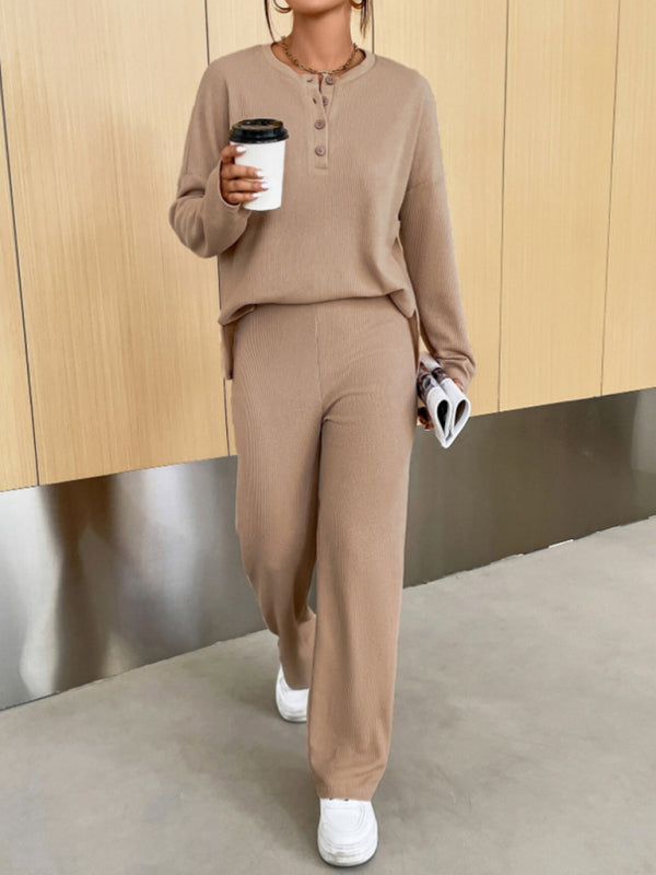 Women's casual round neck pullover sweatshirt and trousers two-piece set