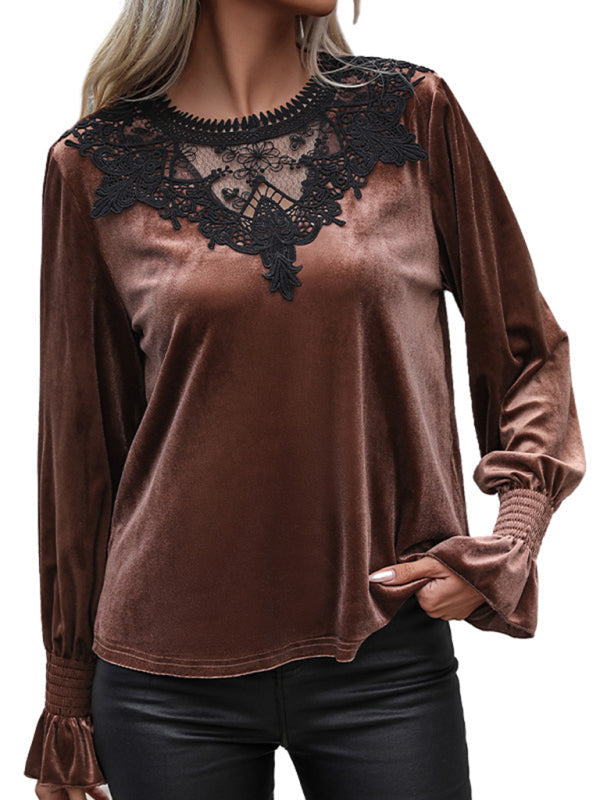 New women's lace stitching long-sleeved sweater