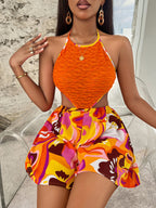 Summer Hollow Bright Color Halter Jumpsuit