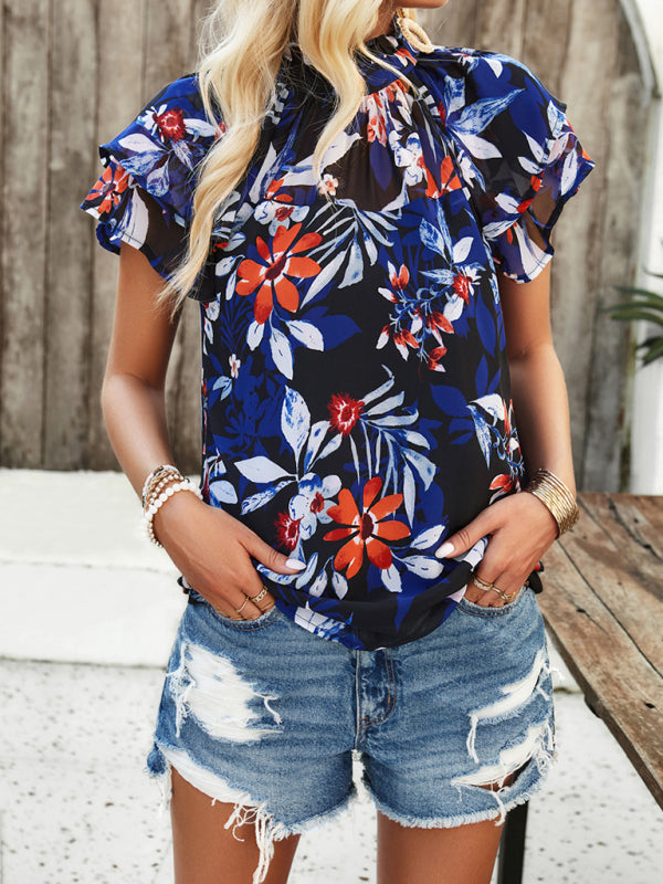 New fashionable women's casual printed short-sleeved tops