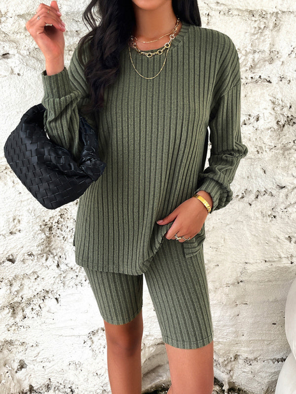 New style women's casual long-sleeved top and three-quarter pants suit