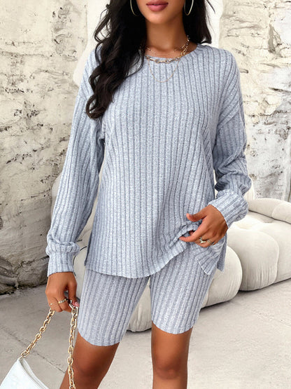 New style women's casual long-sleeved top and three-quarter pants suit