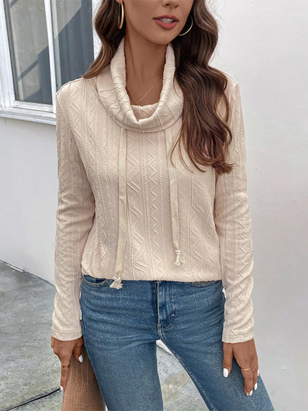 Women's pile collar textured pullover top