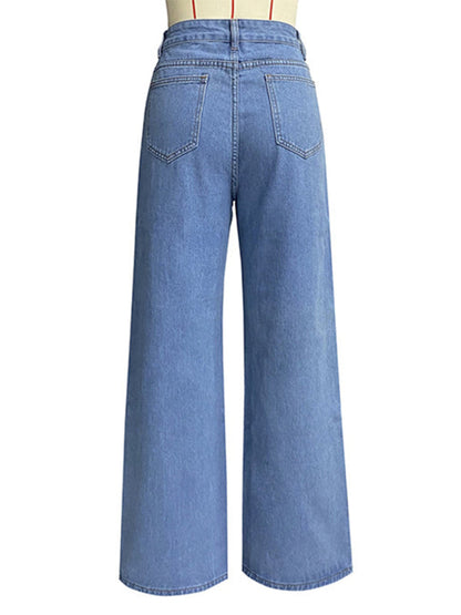 Women's high waist wide leg pants street style washed jeans