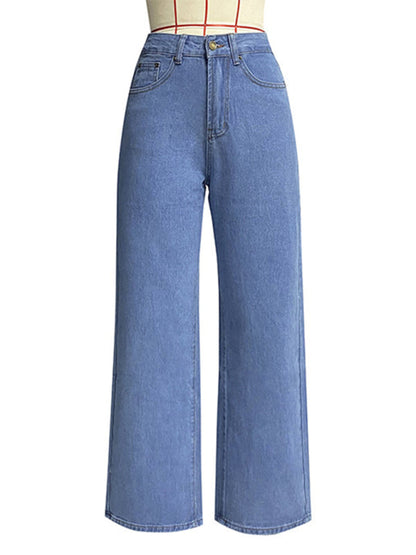 Women's high waist wide leg pants street style washed jeans