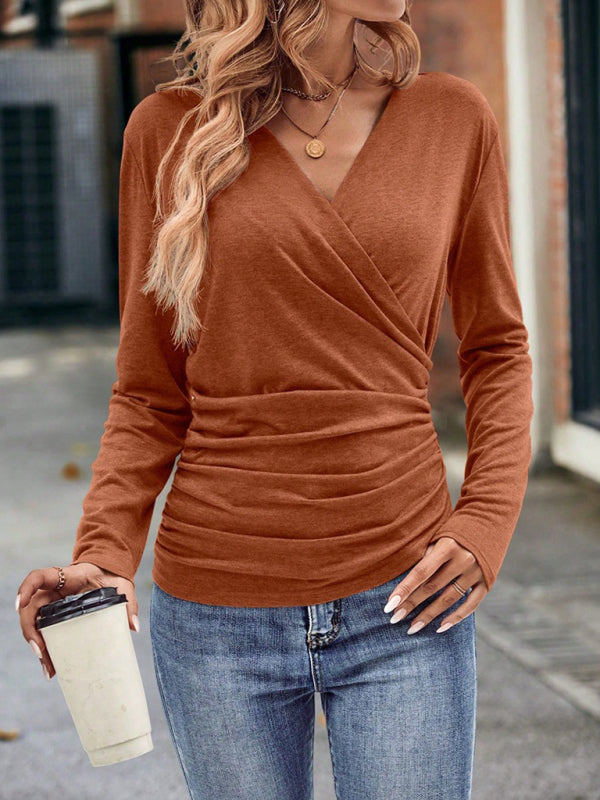 Stylish women's top with pleated V-neck at the waist