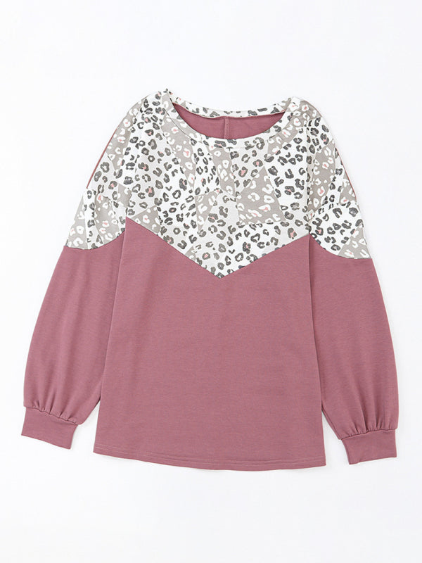 Women's fashionable leopard print contrast sweatshirt
