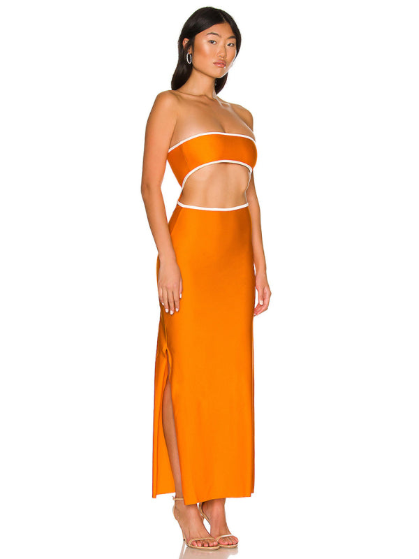 Elegant Backless Hollow Strapless Long Dress