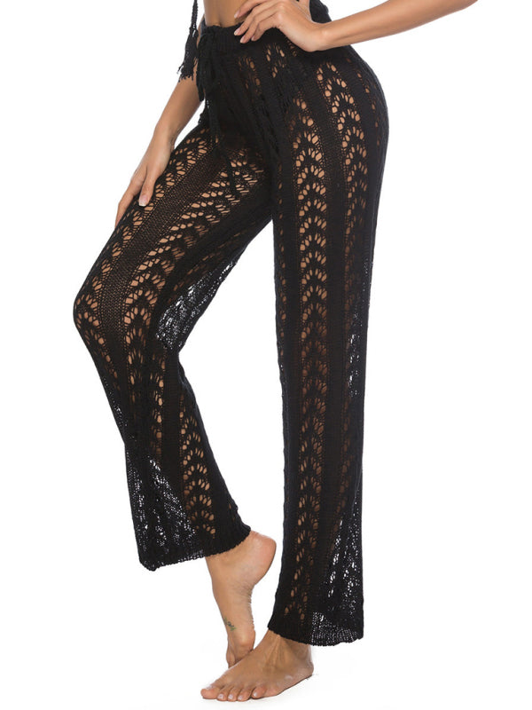 Sexy hollow loose wide leg holiday style beach trousers