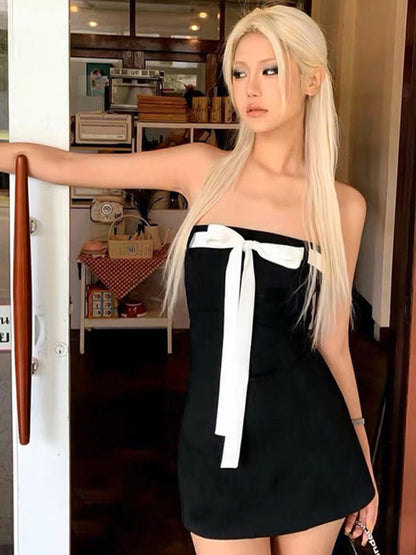 New women's sexy backless bow tube top hip short dress