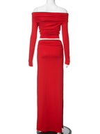 New sexy one-shoulder long-sleeved top and skirt suit