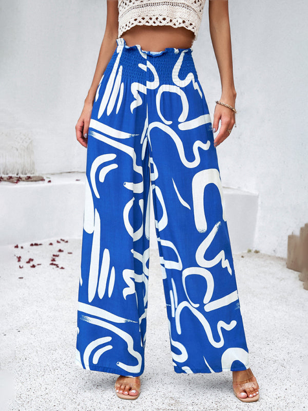 Women's elegant geometric print loose trousers