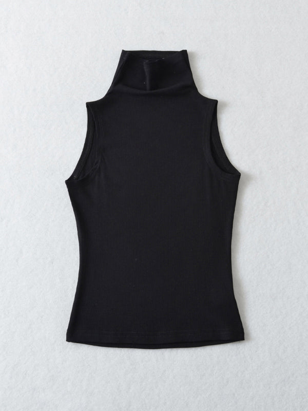 Slim fit high collar bottoming sleeveless tank top