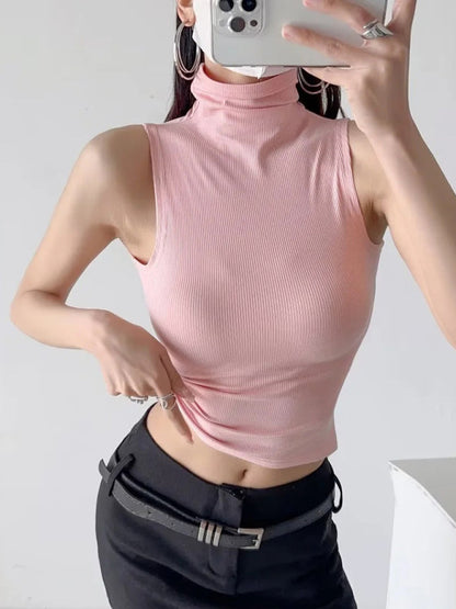 Slim fit high collar bottoming sleeveless tank top