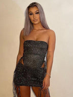 Sexy hip-hugging skirt drawstring lace-up slim skirt two-piece set