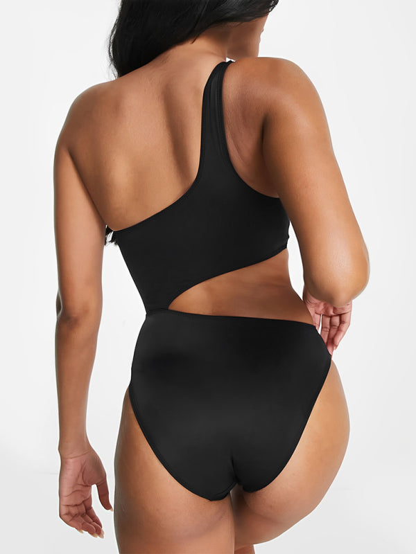 Ladies new black and white stitching contrasting color hollow swimsuit