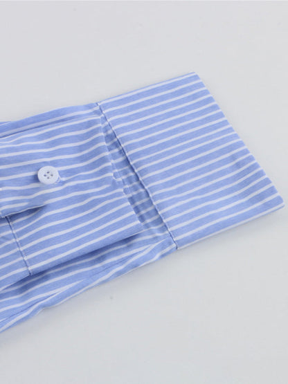 Women's casual striped shirt and shorts two-piece set