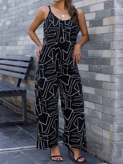 Women's new pattern loose suspender long jumpsuit