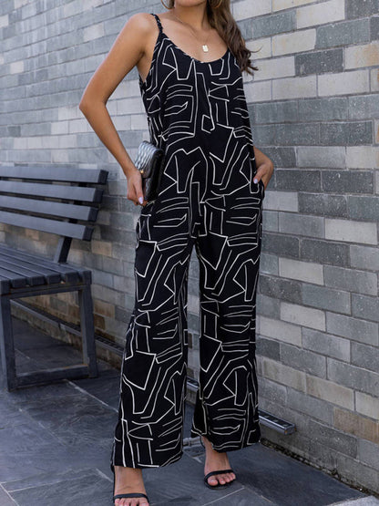 Women's new pattern loose suspender long jumpsuit