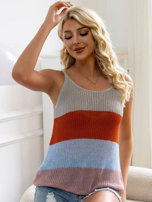 Women's new casual multi-color suspender woolen vest top