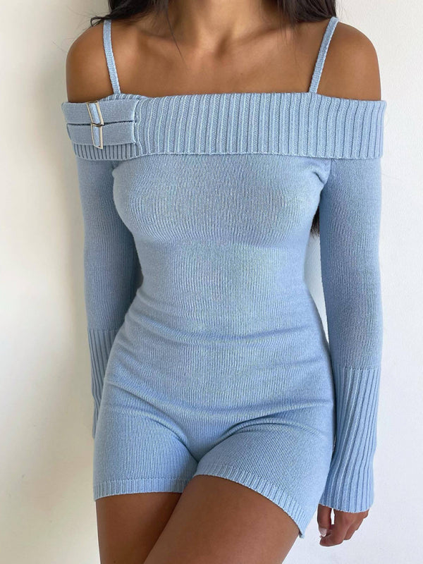 Women's one-shoulder suspender slim-fitting sexy high-waisted knitted jumpsuit