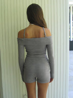 Women's one-shoulder suspender slim-fitting sexy high-waisted knitted jumpsuit