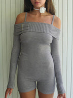Women's one-shoulder suspender slim-fitting sexy high-waisted knitted jumpsuit
