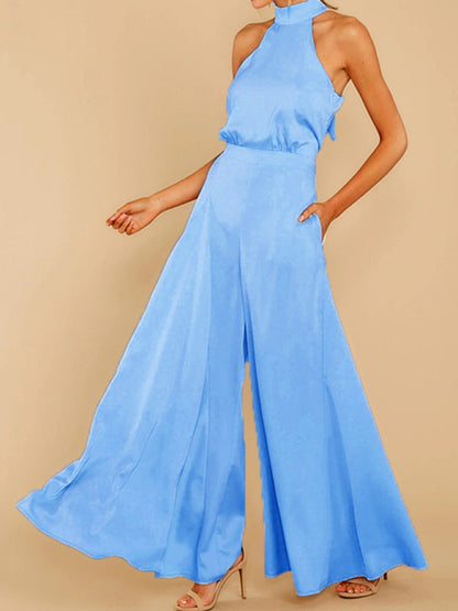 Women's new off-the-shoulder high-waist jumpsuit wide-leg trousers