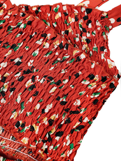 Women's Printed Hollow Tie-Strap Dress