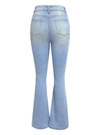 Women's washed ripped high-waisted denim wide-leg trousers
