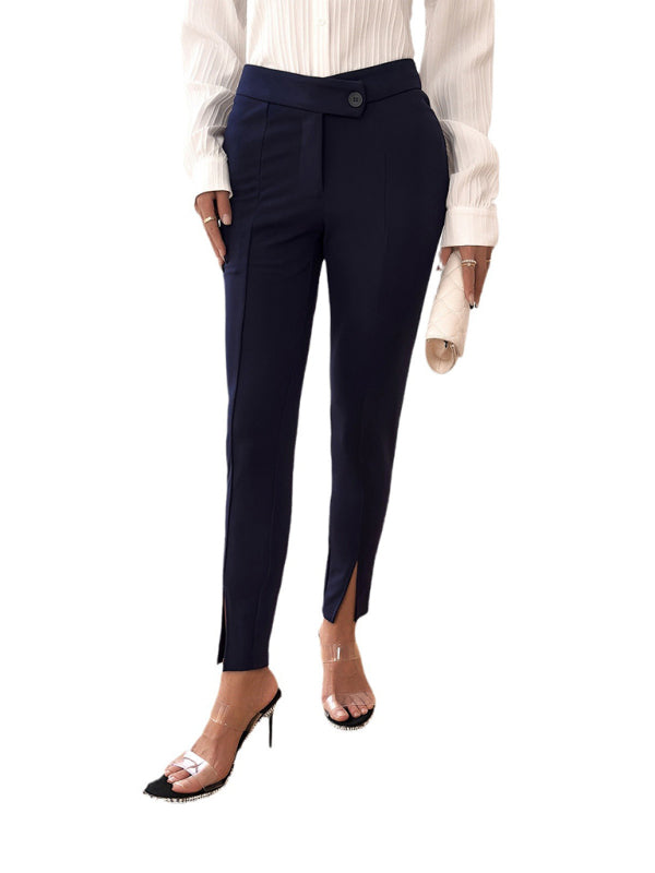 Women's new temperament commuting slim fit front slit suit trousers