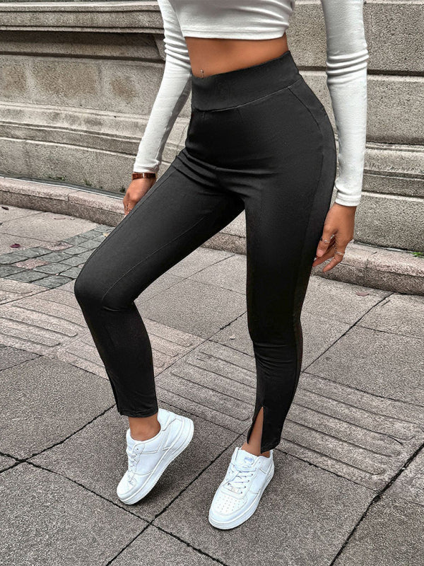 Women's new casual solid color slim fit front slit leggings