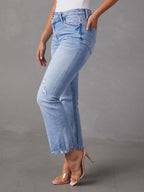 Women's new style simple ripped light color casual jeans